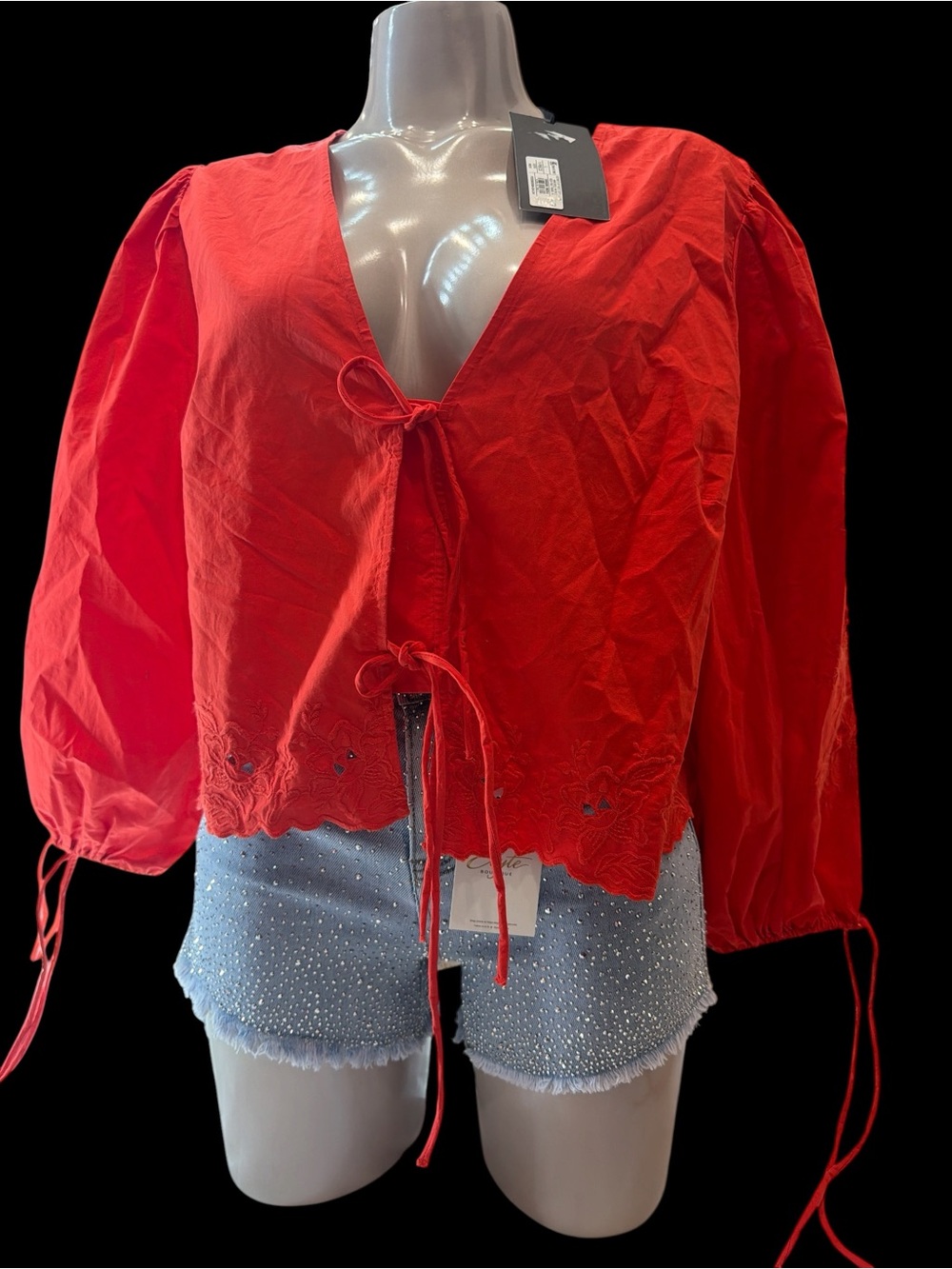 Future collection Orange Tie-Front Women’s Top with Embroidered Hem